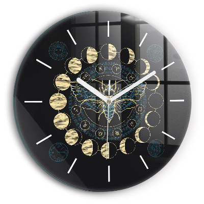 Round glass clock Moon Phases and Insect