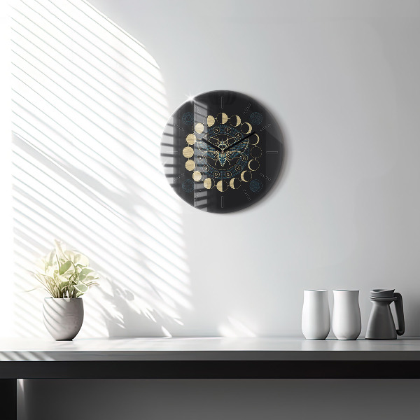 Round glass clock Moon Phases and Insect
