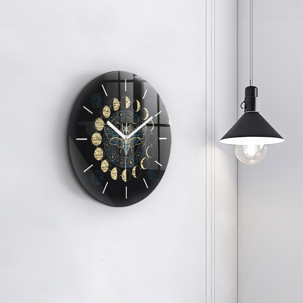 Round glass clock Moon Phases and Insect