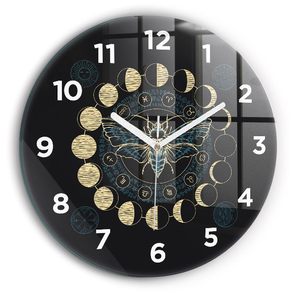 Round glass clock Moon Phases and Insect