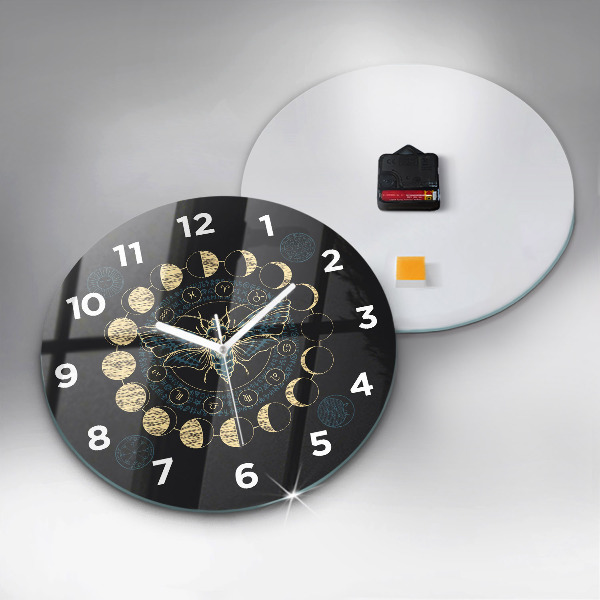 Round glass clock Moon Phases and Insect
