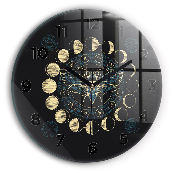Round glass clock Moon Phases and Insect