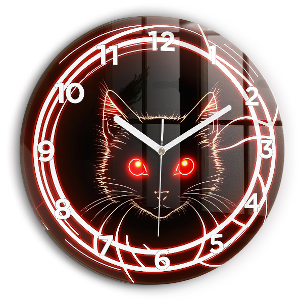 Round glass clock Cat with red eyes