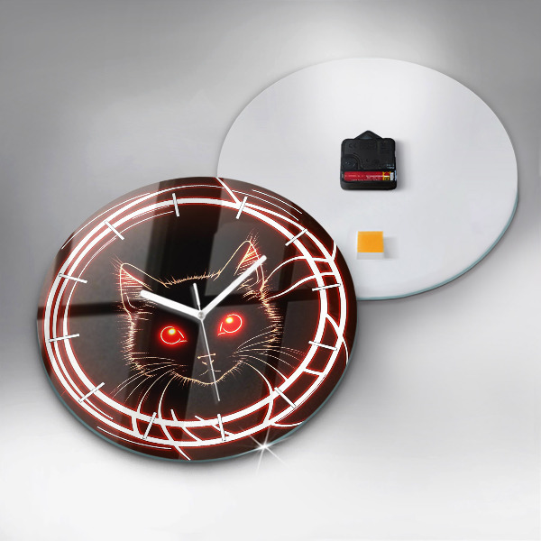 Round glass clock Cat with red eyes