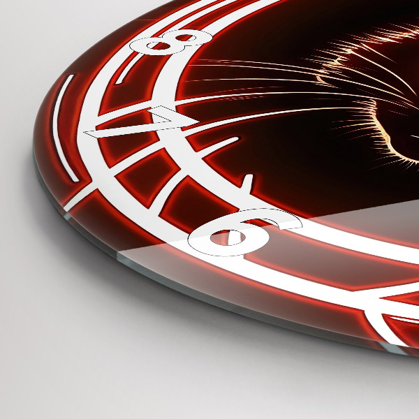 Round glass clock Cat with red eyes