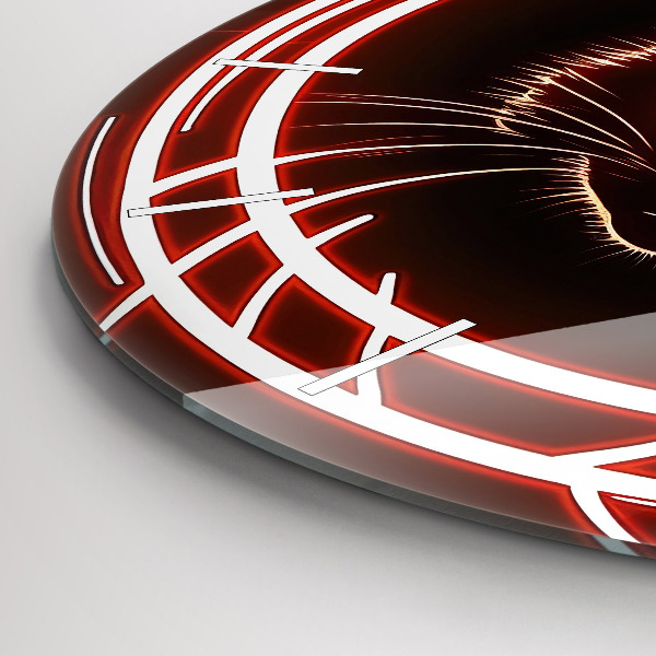 Round glass clock Cat with red eyes