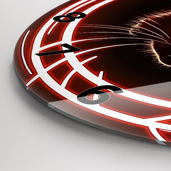 Round glass clock Cat with red eyes