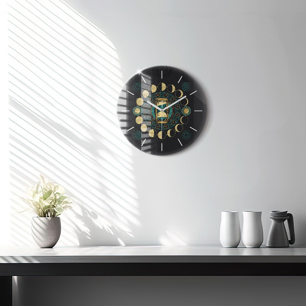 Round glass clock Moon phases and hourglass