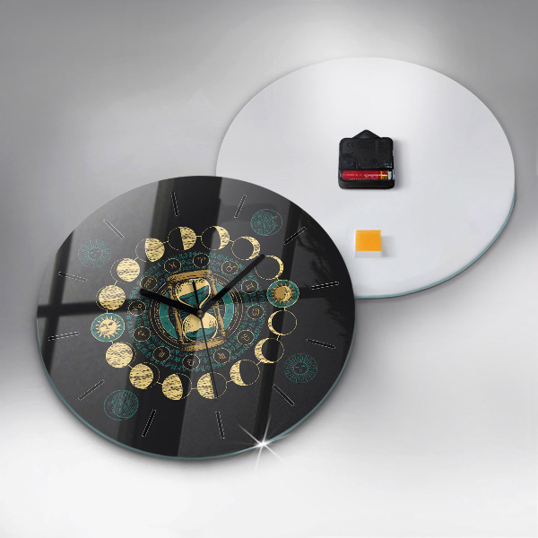 Round glass clock Moon phases and hourglass