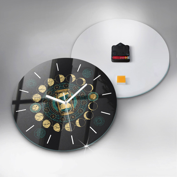 Round glass clock Moon phases and hourglass