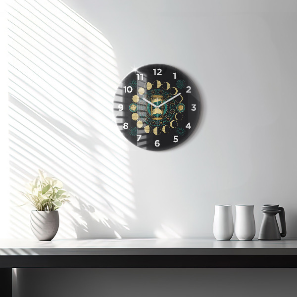 Round glass clock Moon phases and hourglass