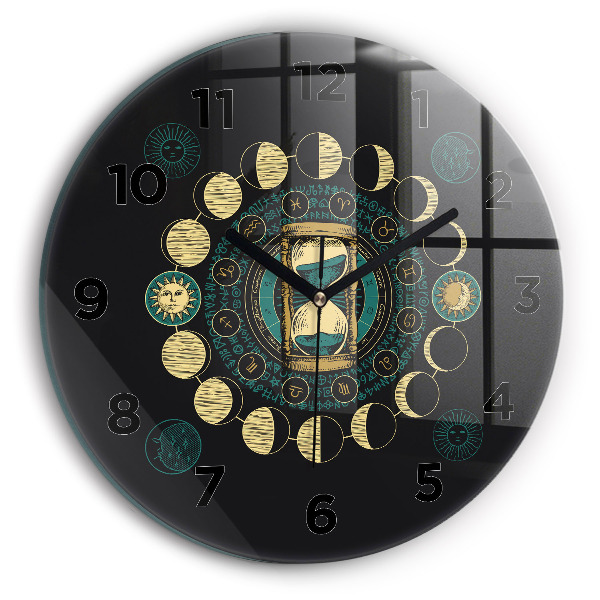 Round glass clock Moon phases and hourglass