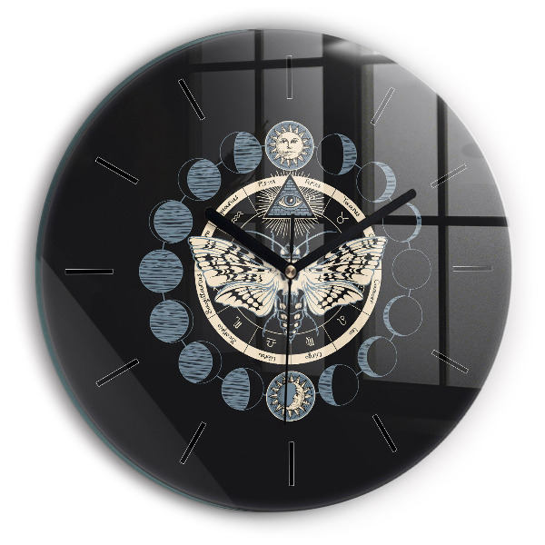 Round glass clock Moon phases