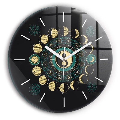 Round glass clock Moon phases