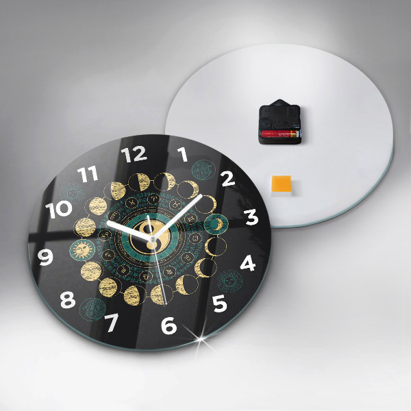 Round glass clock Moon phases