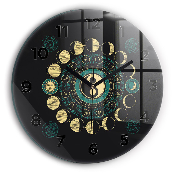 Round glass clock Moon phases