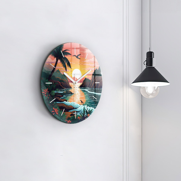 Round glass clock Fairytale sunset