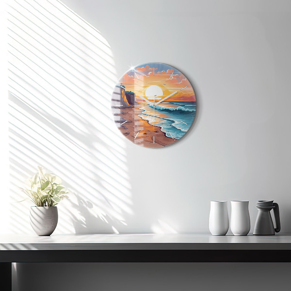 Round glass clock Fairytale ocean and sun
