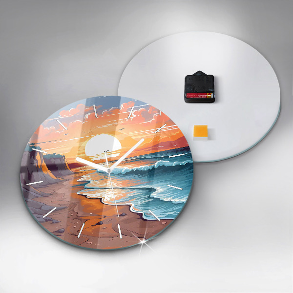 Round glass clock Fairytale ocean and sun