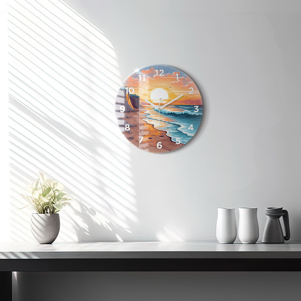 Round glass clock Fairytale ocean and sun