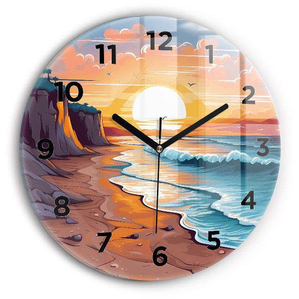 Round glass clock Fairytale ocean and sun