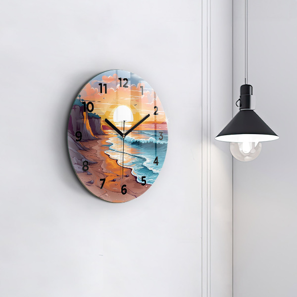 Round glass clock Fairytale ocean and sun