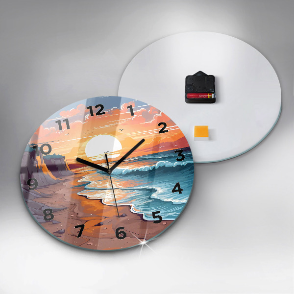 Round glass clock Fairytale ocean and sun