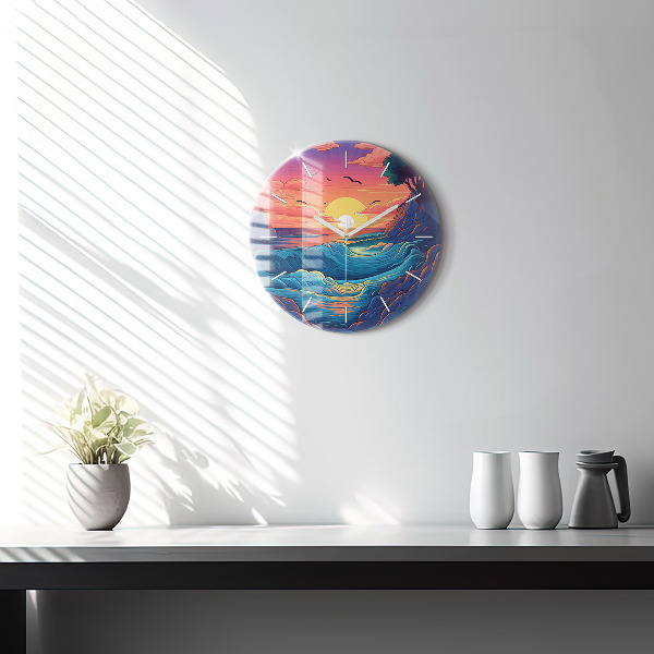 Round glass clock Fairytale waves and ocean