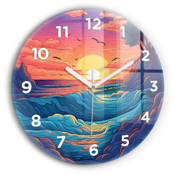 Round glass clock Fairytale waves and ocean