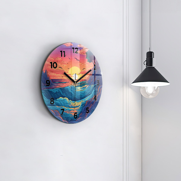 Round glass clock Fairytale waves and ocean