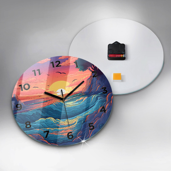 Round glass clock Fairytale waves and ocean