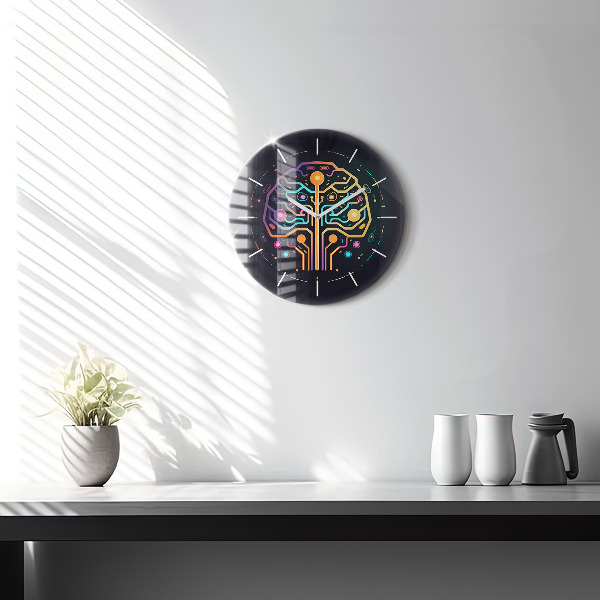 Round glass clock Colorful abstraction