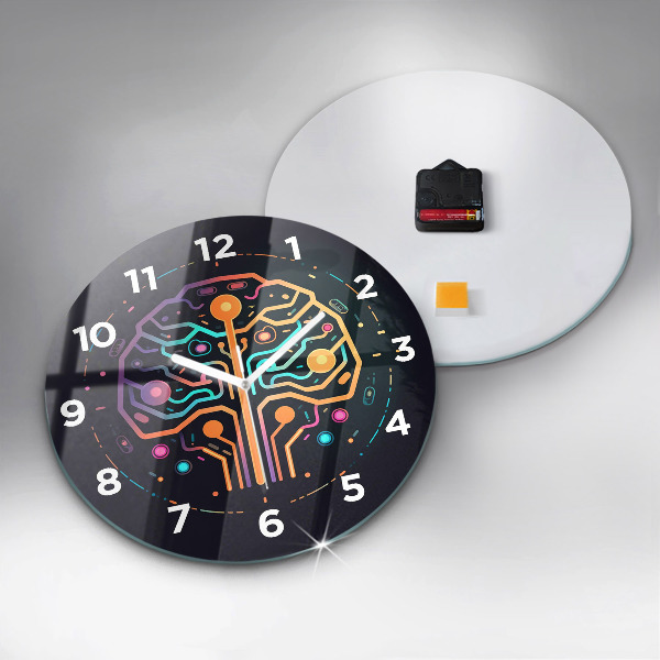 Round glass clock Colorful abstraction