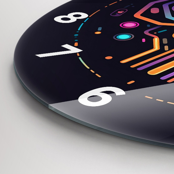 Round glass clock Colorful abstraction