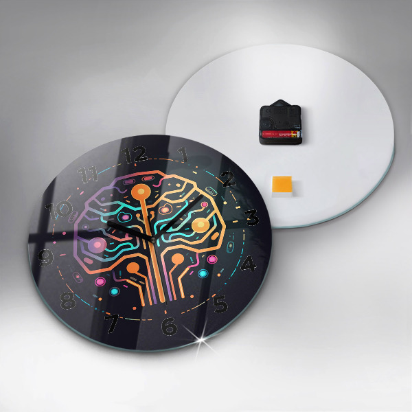 Round glass clock Colorful abstraction