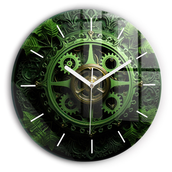 Round glass clock Green mechanism