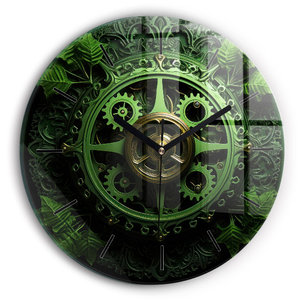 Round glass clock Green mechanism