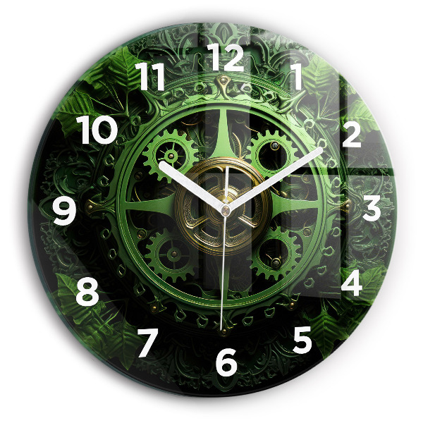 Round glass clock Green mechanism