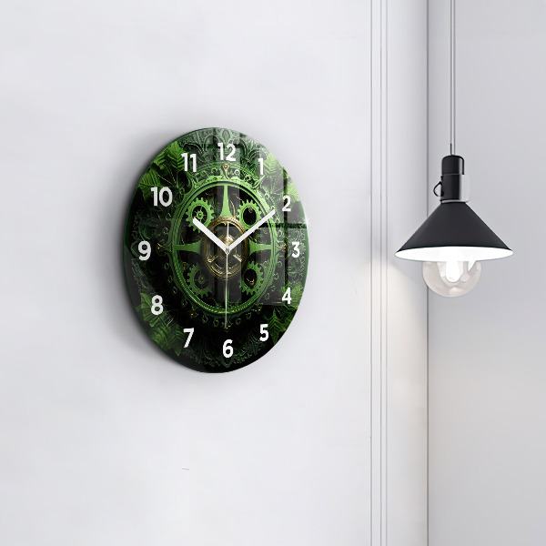 Round glass clock Green mechanism