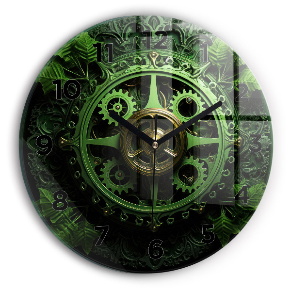 Round glass clock Green mechanism