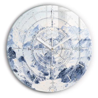 Round glass clock Blue drawings