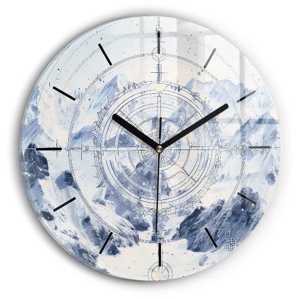 Round glass clock Blue drawings