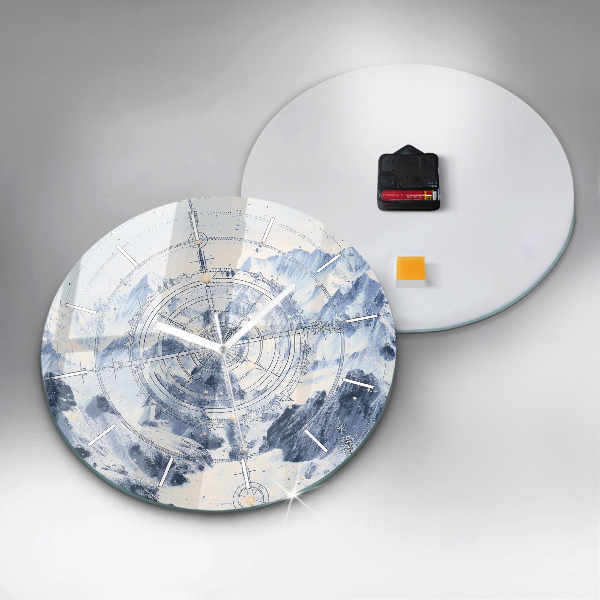 Round glass clock Blue drawings