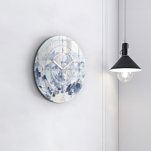 Round glass clock Blue drawings