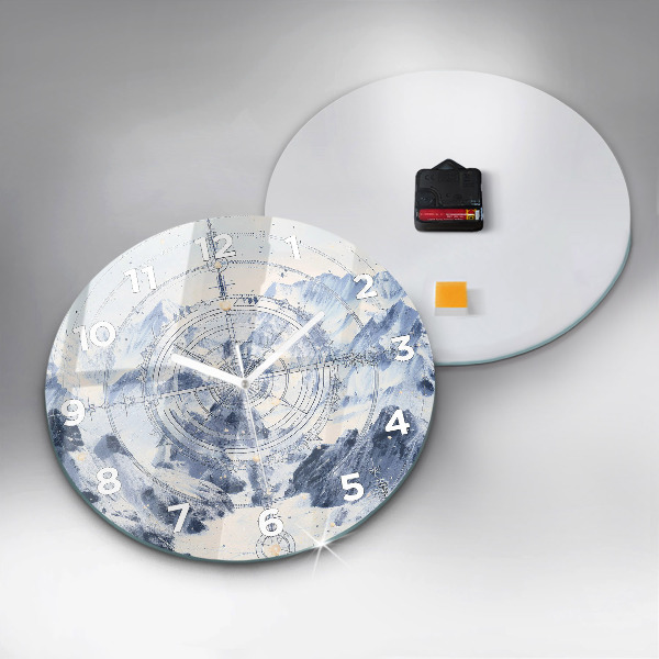 Round glass clock Blue drawings