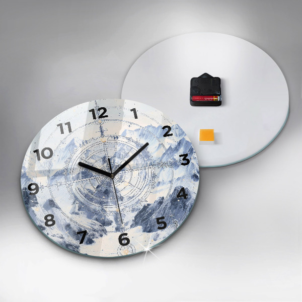 Round glass clock Blue drawings