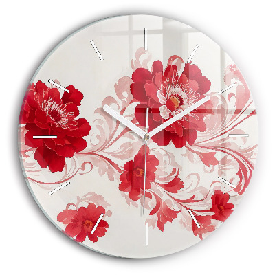 Round glass clock Red flowers