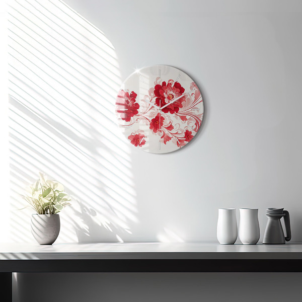 Round glass clock Red flowers