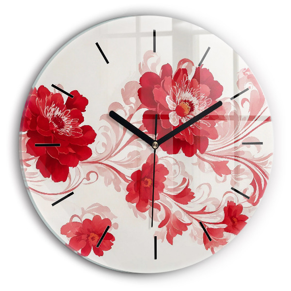 Round glass clock Red flowers