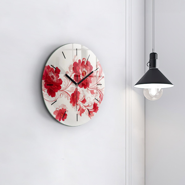 Round glass clock Red flowers